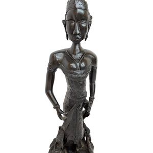 Thai Wooden Carved Mid Century Tribal Woman Princess OOAK Ethnic Statue Siam Vtg